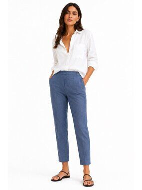 Theory Treeca Pull On Ankle Pants denim crunch blue 10 chambray summer vacay